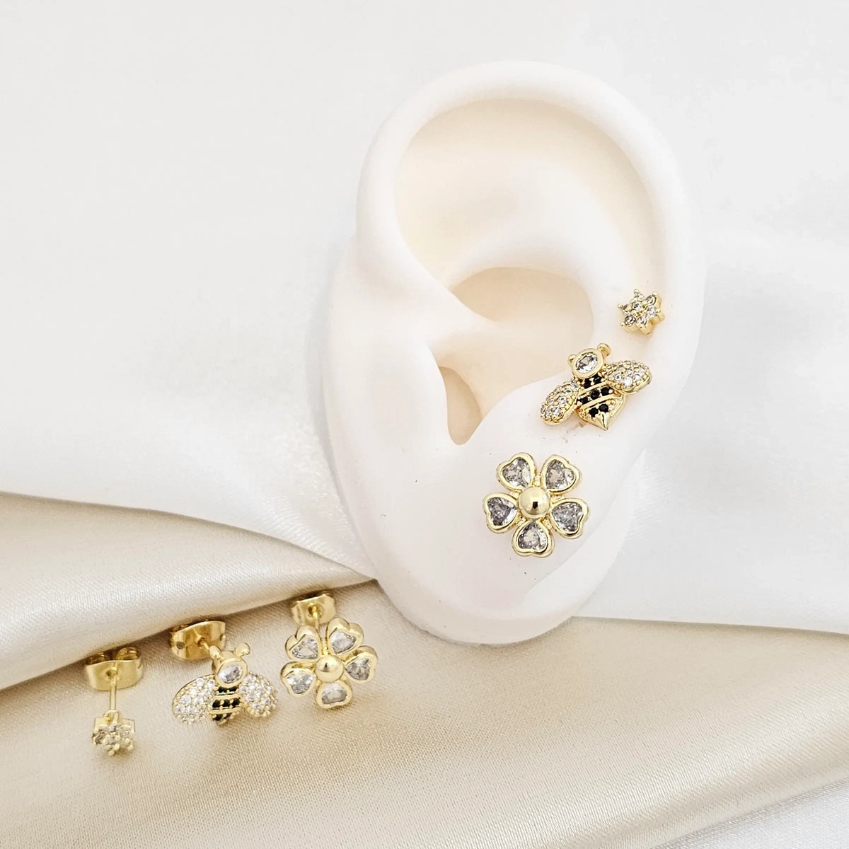 Set Tres Topos Flor Abeja Y Mini Estrella Dorado Rf K7249