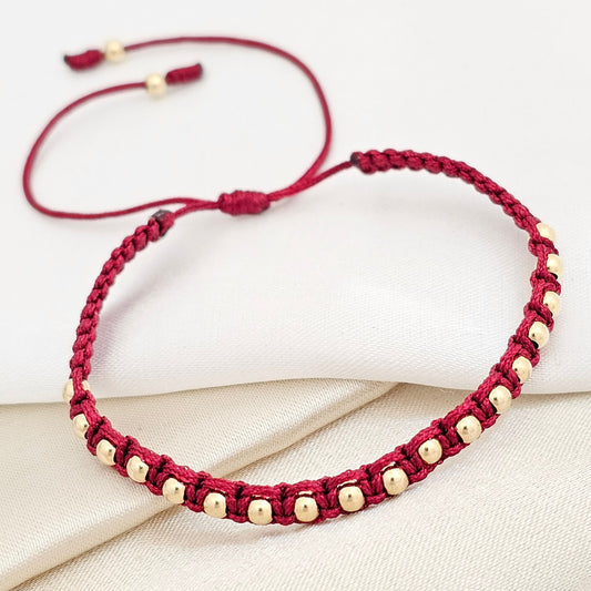 PULSERA GOLD MACRAME # 3 VINO TINTO