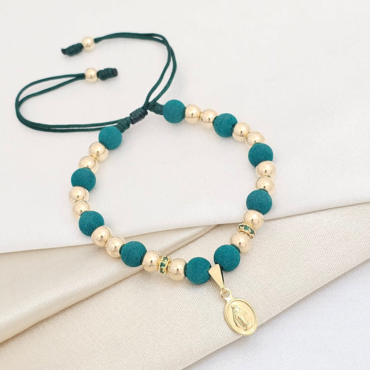 PULSERA GOLD # 5 VIRGEN MILAGROSA Y CIRCONIAS VERDE