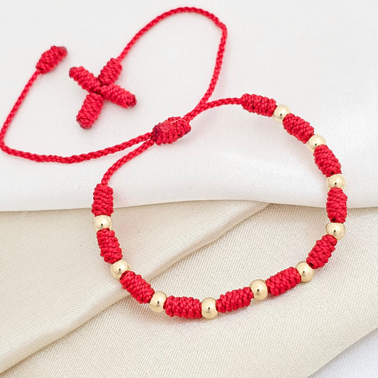 PULSERA GOLD # 4 DENARIO C / CRUZ EN PTAS ROJA