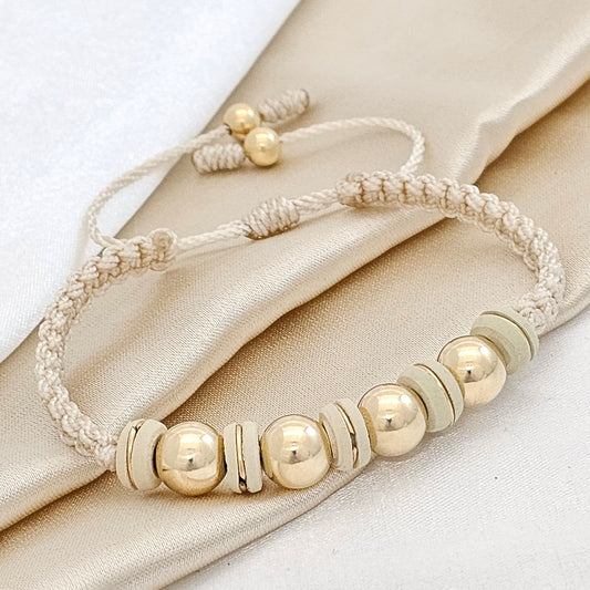 PULSERA GOLD  MACRAME  # 8 / 5 NEOP BONA BEIGE