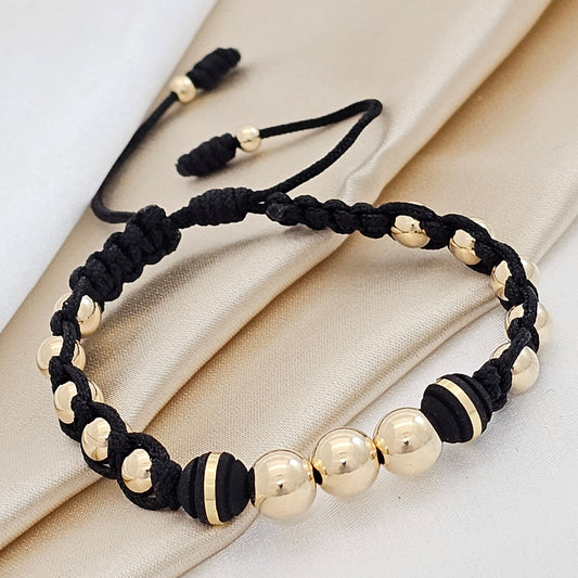 PULSERA GOLD MACRAME # 8 # 6 NEGRA