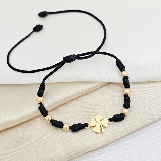 PULSERA GOLD HERRAJE TREBOL # 4 S / PTAS NEGRA