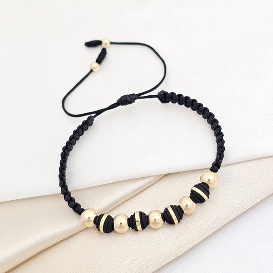 PULSERA GOLD MACRAME # 6 NEGRA