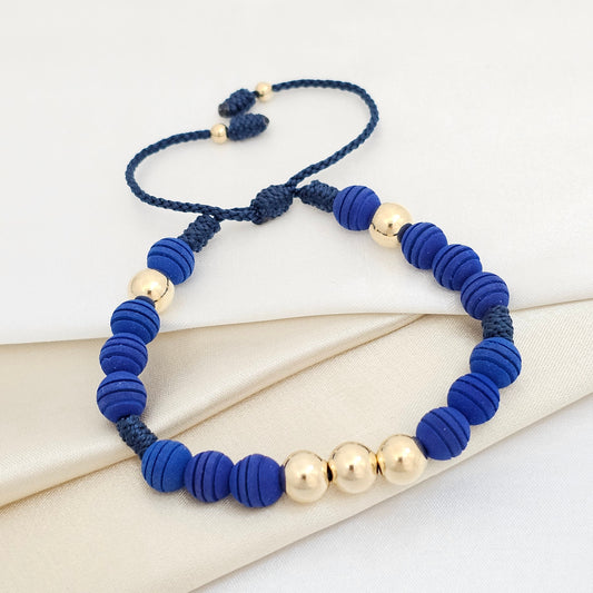 PULSERA GOLD # 8 C/ NUDOS AZUL