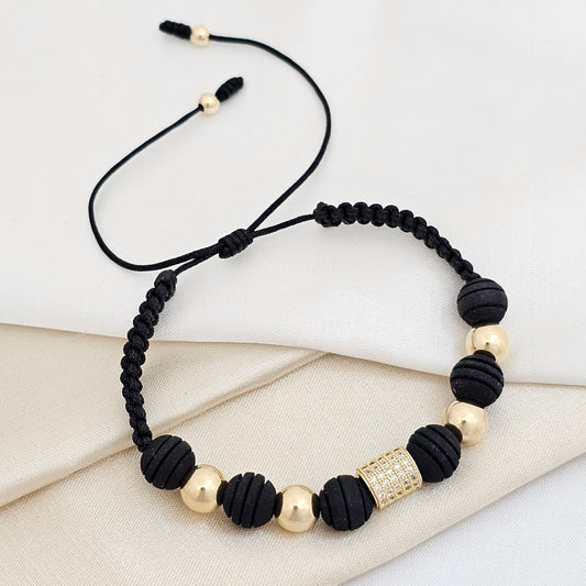 PULSERA GOLD HERRAJE TUBO CIRCON NEGRA
