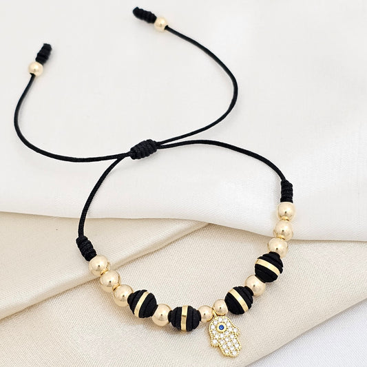 PULSERA GOLD HERRAJE MANO FATIMA NEGRA