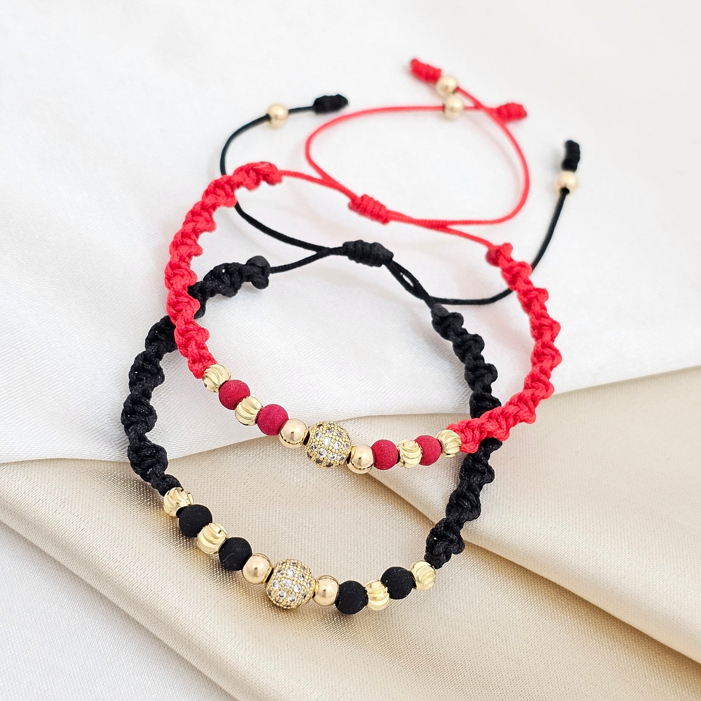 PULSERA GOLD DUO ITALIANO # 4 ROJA Y NEGRA