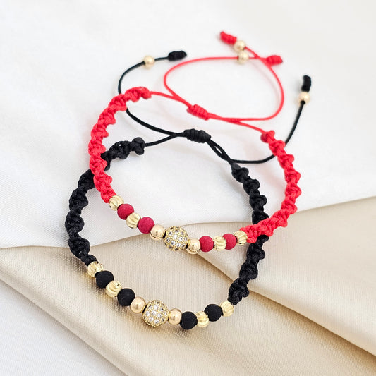 PULSERA GOLD DUO ITALIANO # 4 ROJA Y NEGRA