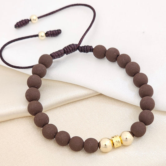 PULSERA GOLD # 4 # 6 HERRAJE REDONDO  NEOPRENO CAFE