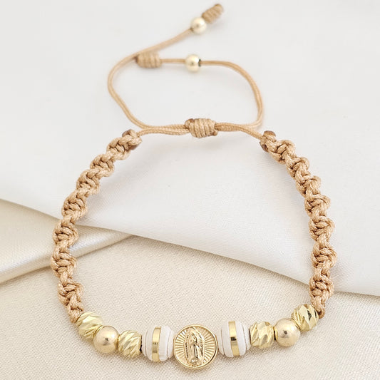 PULSERA GOLD HERRAJE ROSA DE GUADALUPE BEIGE