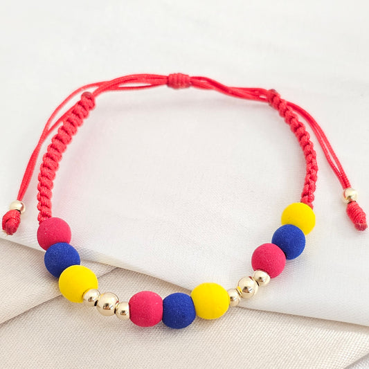 PULSERA GOLD SELECCION COLOMBIA # 4-3 MACRAME ROJA