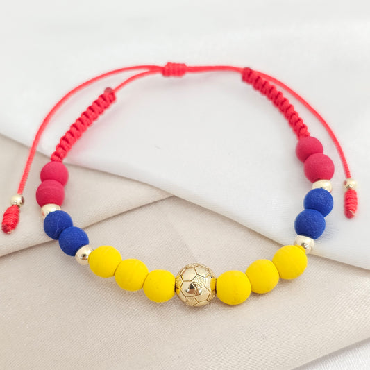 PULSERA GOLD SELECCION COLOMBIA HERRAJE BALON DE FUTBOL #4 - 3 ROJA