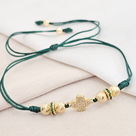 PULSERA GOLD H CLOVER CIRCONIA 8 MM ITALY IT #5 - 4 VERDE