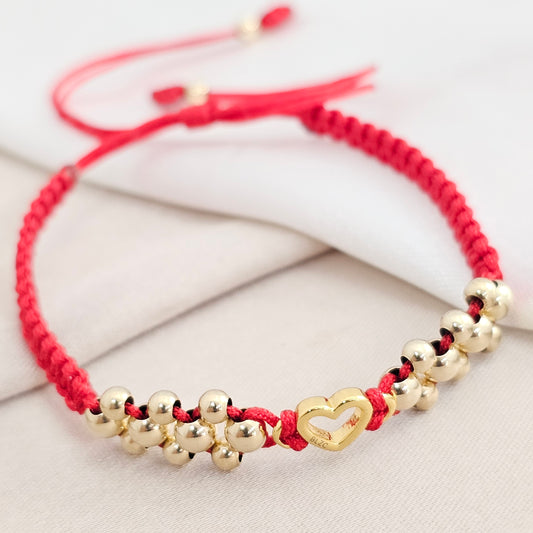 PULSERA GOLD HERRAJE LOVIX TRES CARRILES MACRAME #4 - 3 ROJA