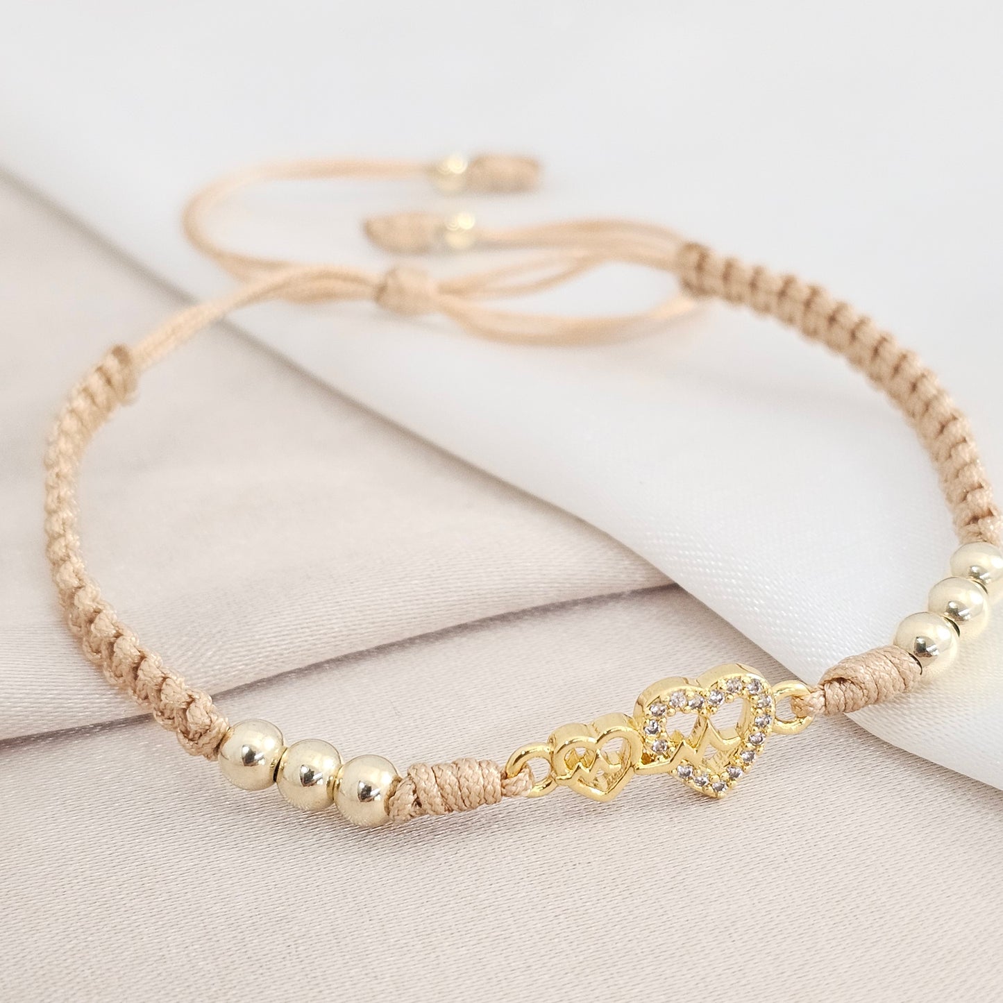 PULSERA GOLD HERRAJE BEATLY #4 MACRAME BEIGE