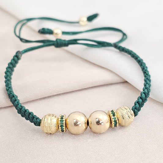 PULSERA GOLD RONDEL #7 -6 4 MACRAME VERDE