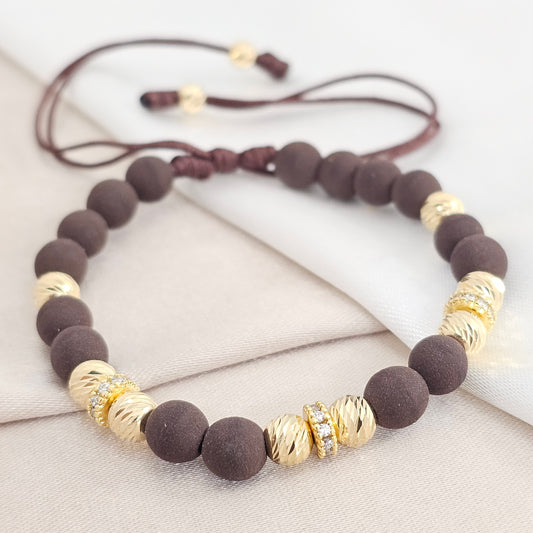 PULSERA GOLD ITALY IT # 5 - 4 HERRAJE RONDEL CRISTAL CAFE
