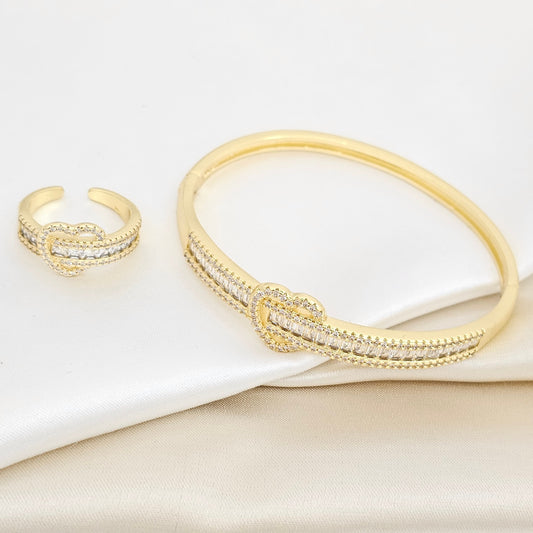 BRAZALETE Y ANILLO CORAZON CON CIRCONES DORADO RF K6856