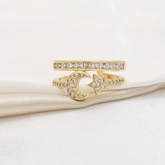 ANILLO LUNA Y ESTRELLA CIRCONES DORADO RF K3781