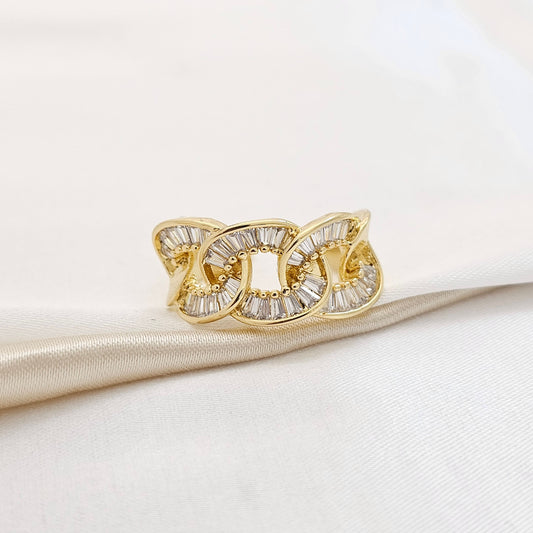 ANILLO ENLAZADO ELEGANTE CON CIRCONES DORADO RF K3796