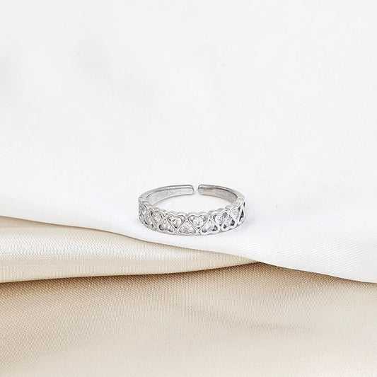 ANILLO CORAZONES LISOS CON CIRCONES PLATEADO RF K5764