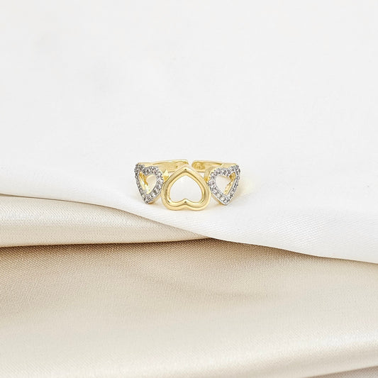 ANILLO TRES CORAZONES DORADO Y PLATEADO RF K5767
