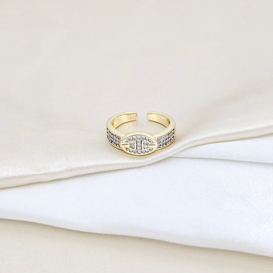 ANILLO ELEGANTE DORADO CON CIRCONES PLATEADO RF K5818