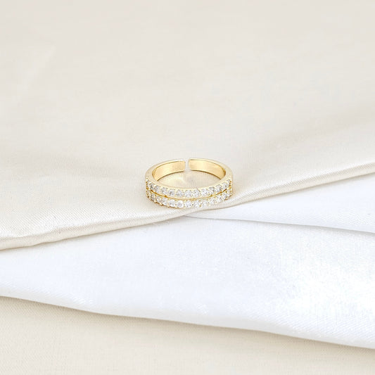 ANILLO DOS FILAS CON CIRCONES DORADO RF K5821