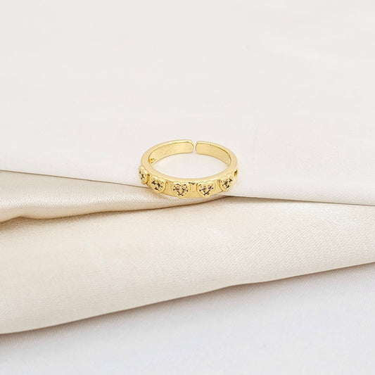 ANILLO CINCO CORAZONES CON CIRCONES DORADO RF K5920