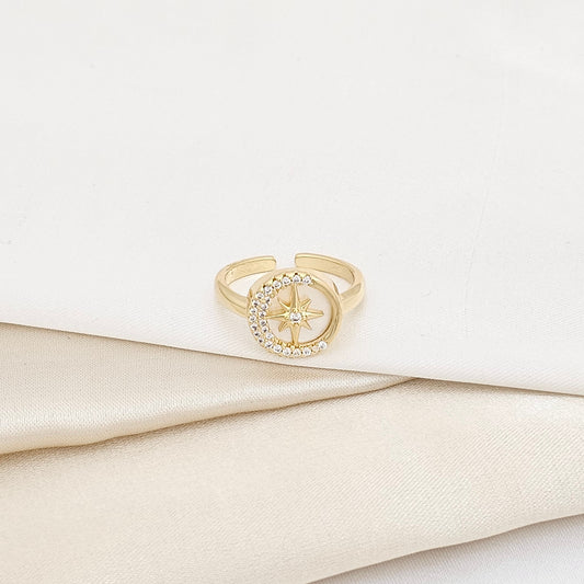 ANILLO NACAR DORADO CON CIRCONES Y ESTRELLA RF K5927