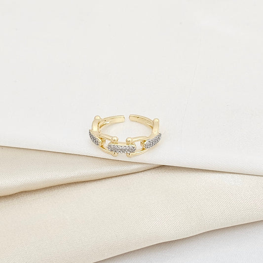 ANILLO DORADO ESLABONES CON CIRCONES PLATEADOS RF K5928
