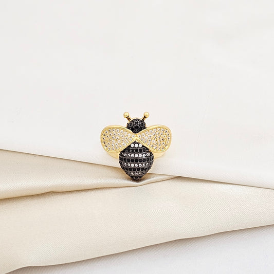 ANILLO ABEJA CON CIRCONES NEGROS DORADO RF K5939