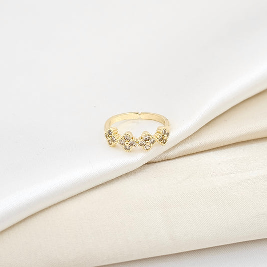 ANILLO 4 TREBOL CON CIRCONES DORADO RF K6053