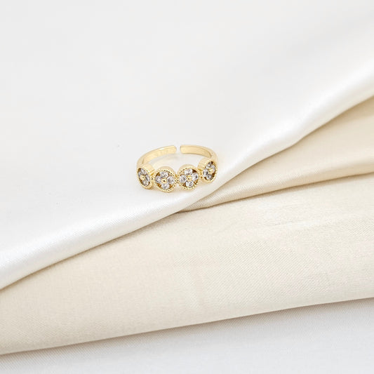 ANILLO TREBOL CON CIRCONES CRISTAL DORADO RF K6054