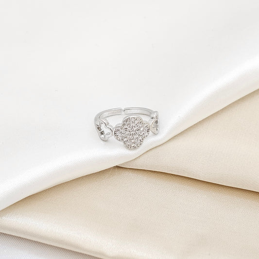 ANILLO TRES TREBOL LISOS Y CON CIRCONES PLATEADO RF K6224