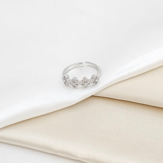 ANILLO CUATRO TREBOL CON CIRCONES PLATEADO RF K6308