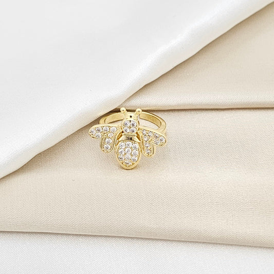 ANILLO ABEJA REINA CIRCONES DORADO RF K6523