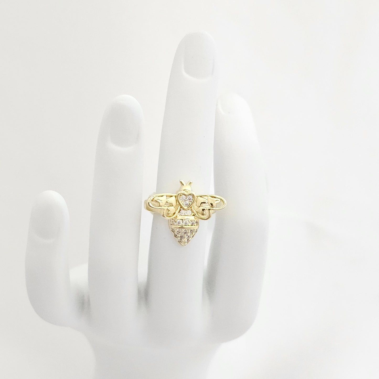 ANILLO ABEJA CON CORAZONES Y CIRCONES DORADO RF K6525