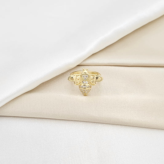 ANILLO ABEJA CON CORAZONES Y CIRCONES DORADO RF K6525