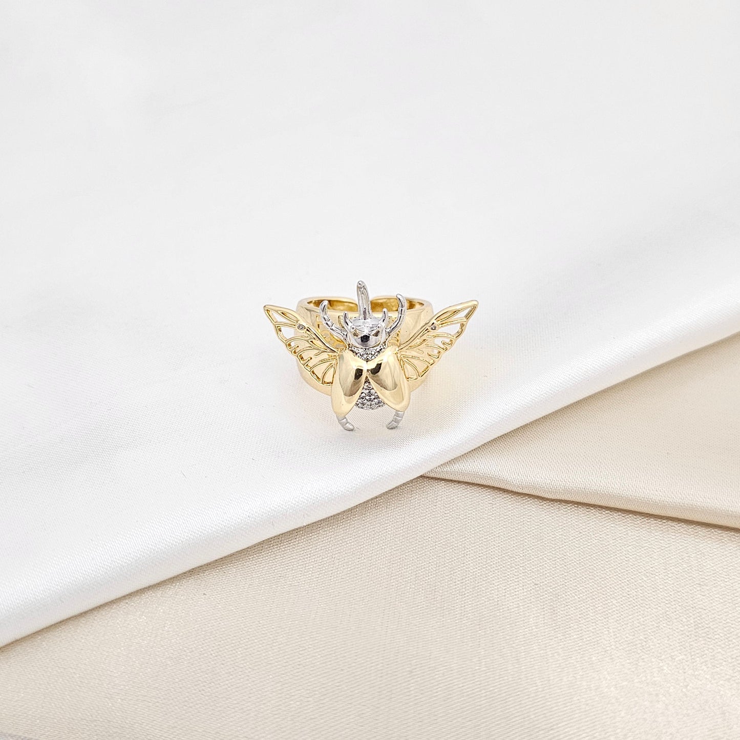 ANILLO ESCARABAJO DORADO Y PLATEADO RF K6704