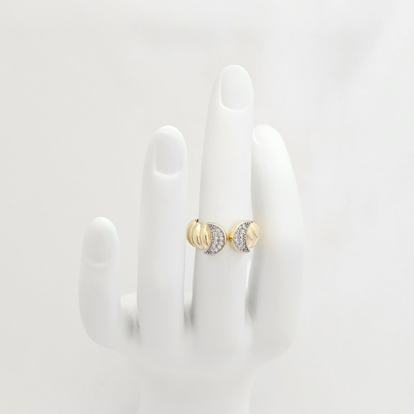 ANILLO LINEAS DORADO DOBLE LUNA PLATEADO RF K6947