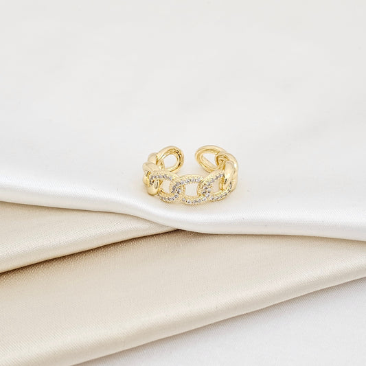 ANILLO CUBANO 8MM LISO Y CON CIRCONES DORADO RF K6994