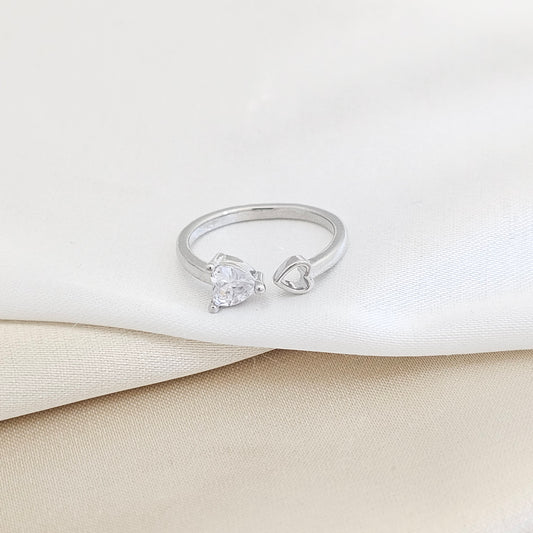 ANILLO LISO DOBLE CORAZON CIRCON PLATEADO RF K7697
