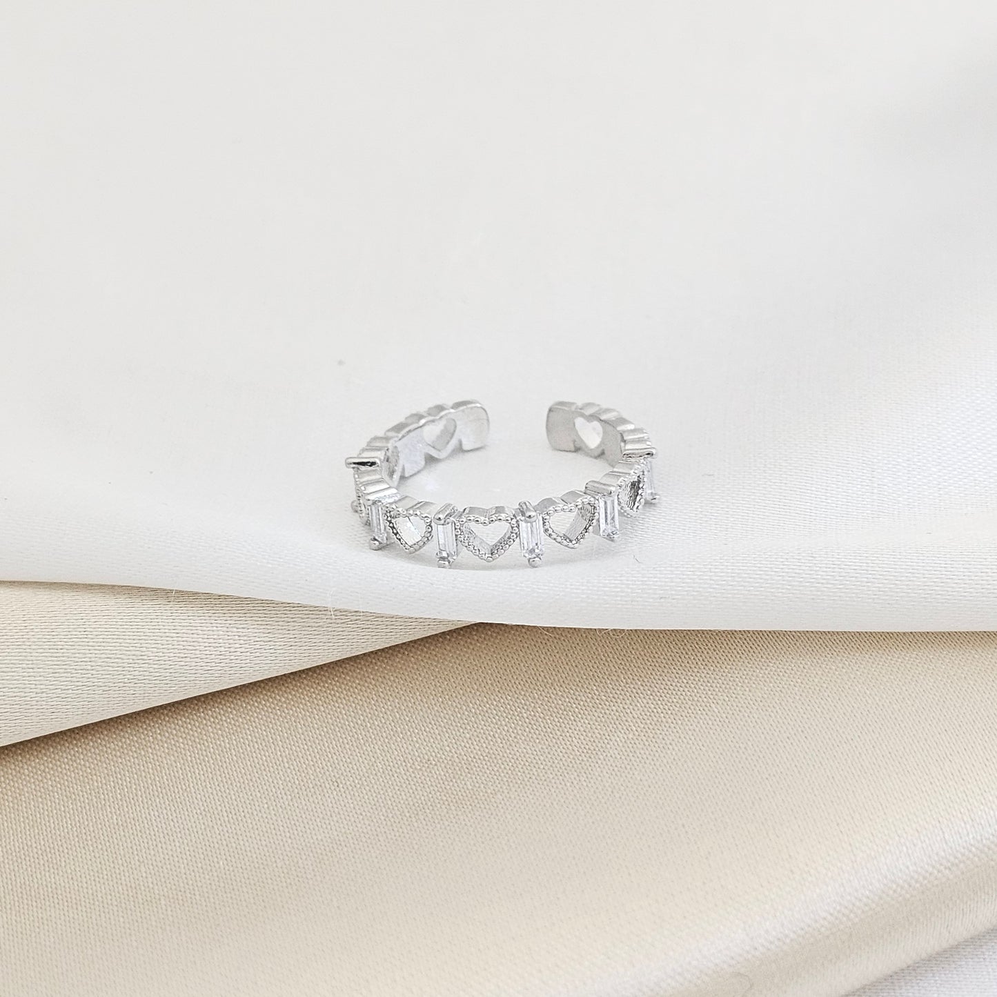 ANILLO MINI CORAZONES PLATEADO CON CIRCON RF K7702