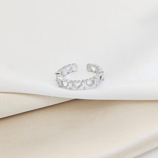 ANILLO MINI CORAZONES PLATEADO CON CIRCON RF K7702