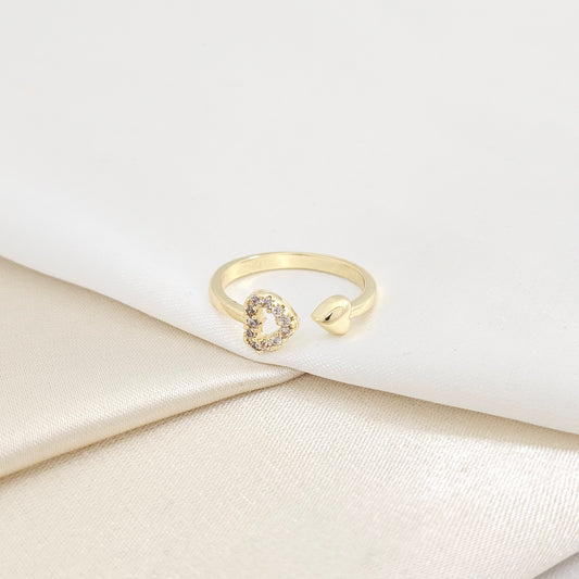 ANILLO DOBLE CORAZON LISO Y CIRCONES DORADO RF K7748