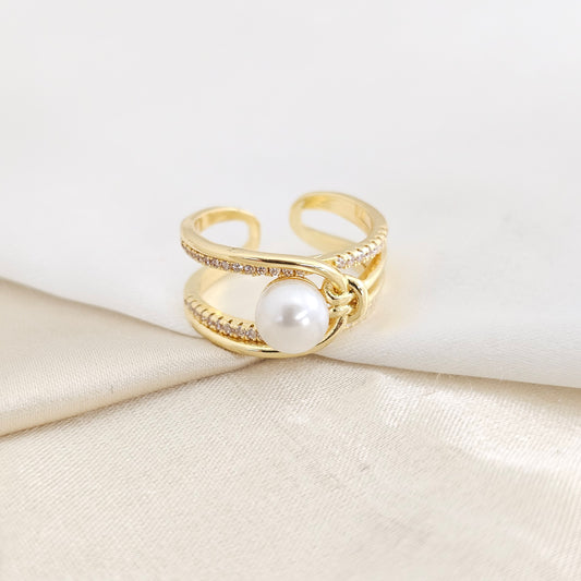 ANILLO NUDO DORADO CON PERLA Y CIRCONES RF K7813