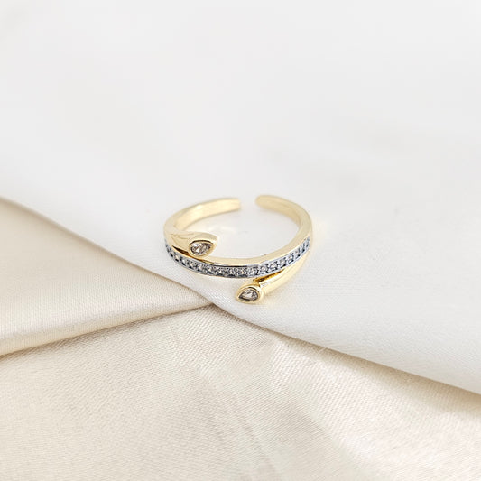 ANILLO GOTAS DORADO CON CIRCONES PLATEADO RF K7814