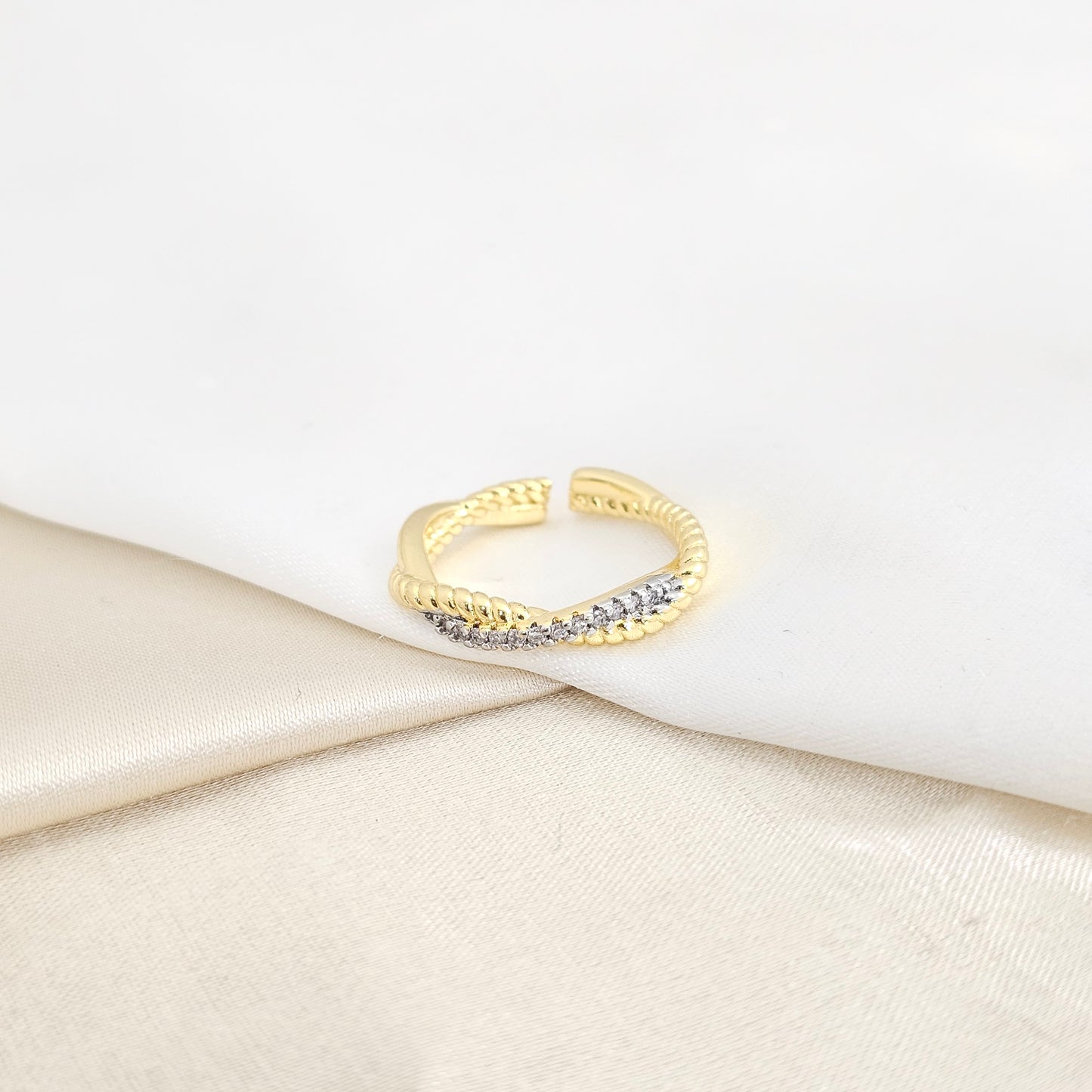 ANILLO LAZO DORADO CIRCONES PLATEADO RF K7815
